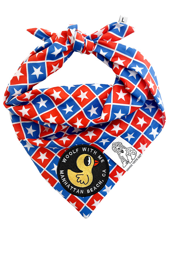 Dog Bandana Checkered Stars - Customize with Interchangeable Velcro Patches
