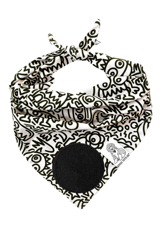 Dog Bandana Alien Line Art - Customize with Interchangeable Velcro Patches