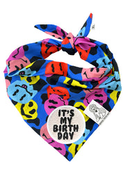 ★Dog Bandana Groovy Smiley Face - Customize with Interchangeable Velcro Patches