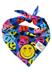 ★Dog Bandana Groovy Smiley Face - Customize with Interchangeable Velcro Patches