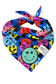 ★Dog Bandana Groovy Smiley Face - Customize with Interchangeable Velcro Patches