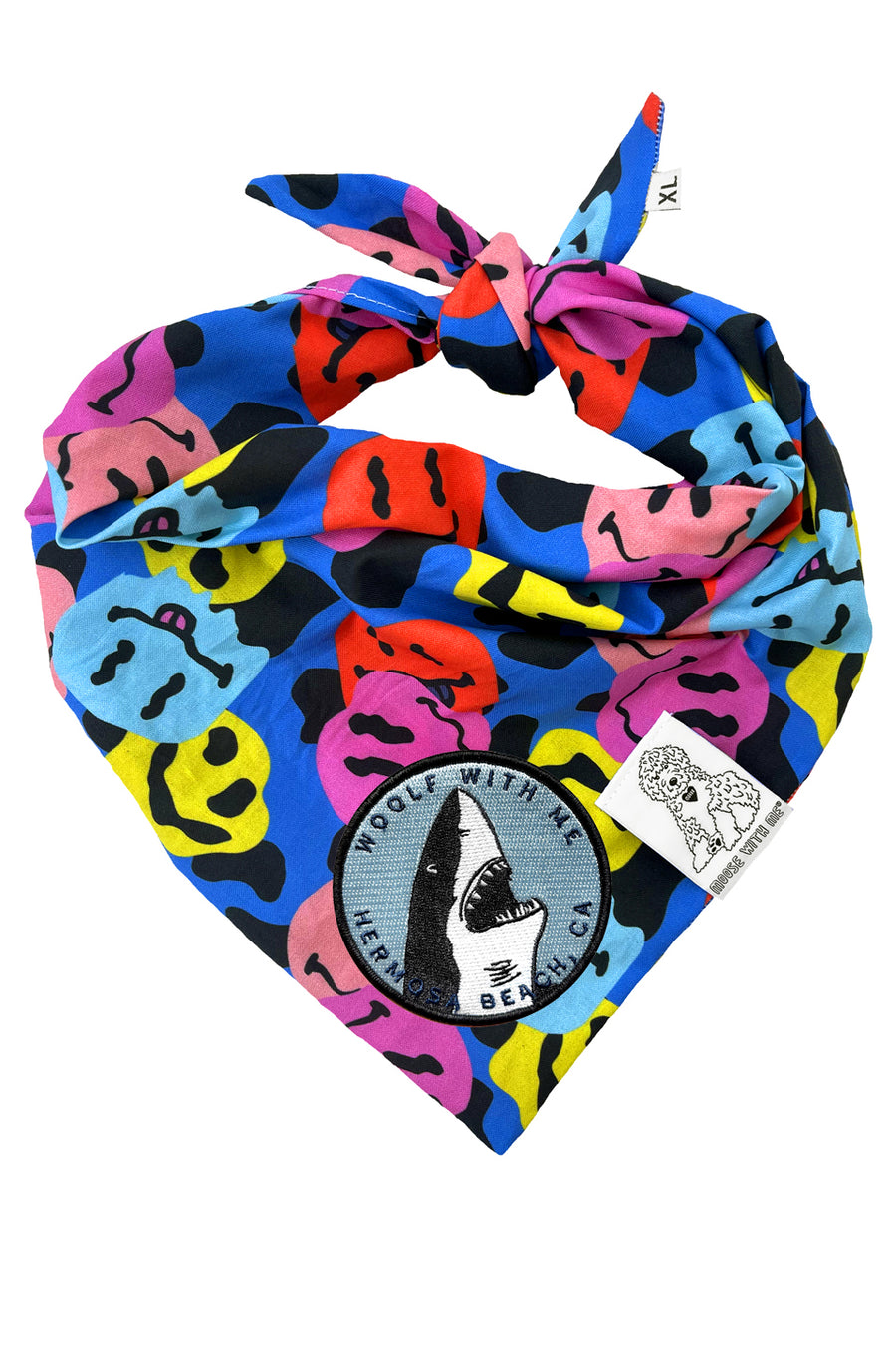 ★Dog Bandana Groovy Smiley Face - Customize with Interchangeable Velcro Patches