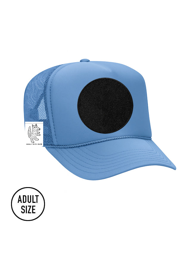 ADULT Customizable Trucker Hat, Patches Sold Separately (Light Blue)