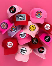 ADULT Trucker Hat Shark, Sewn On Patch (Red)