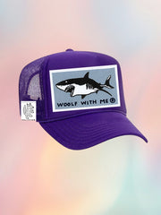 ADULT | Trucker Hat w/ Sewn On Shark Patch (Purple)