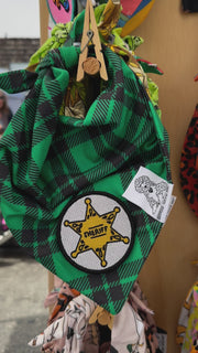 Dog Bandana Kelly Green Plaid - Customize by adding Interchangeable Velcro Embroidered Patches