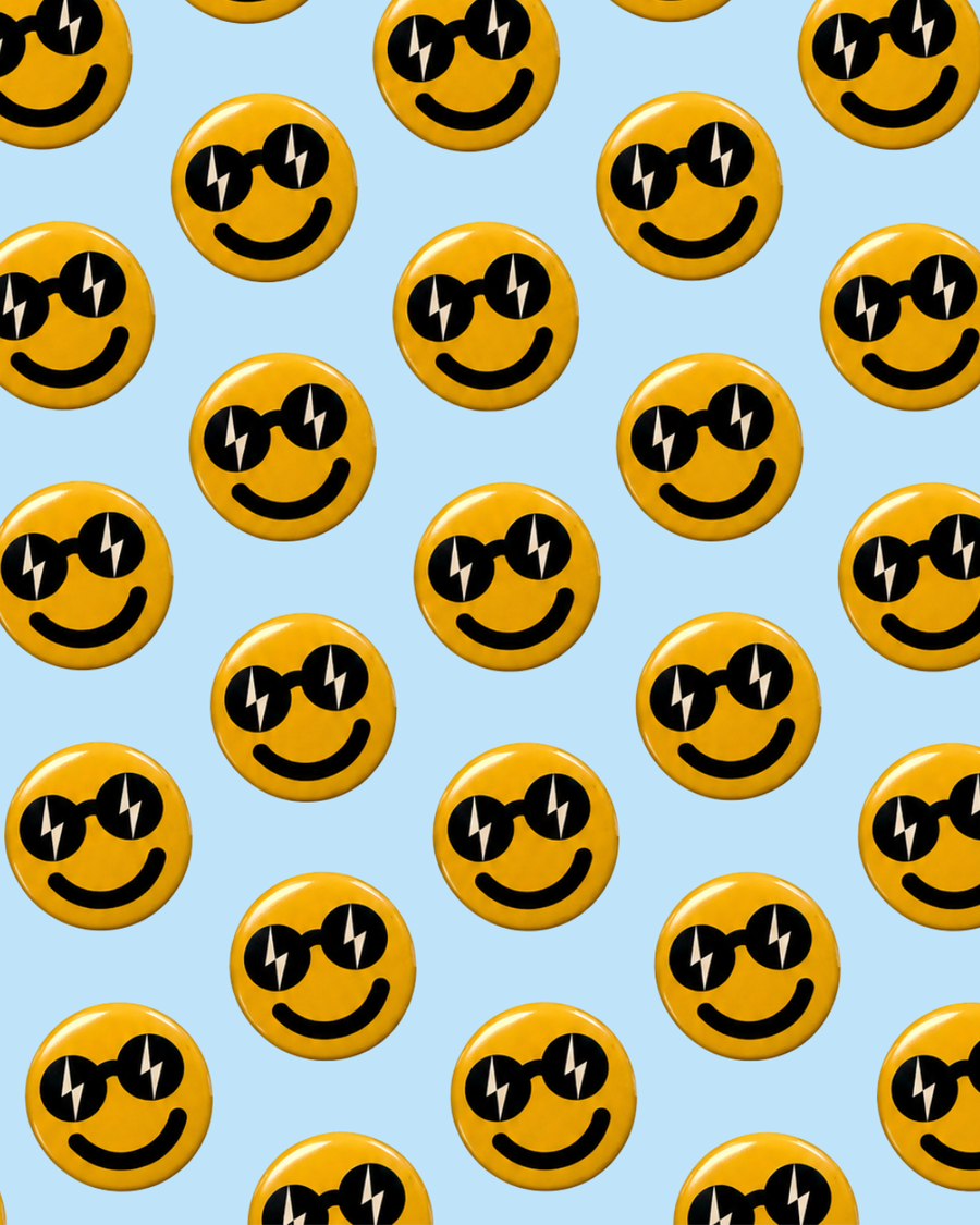 Pin Back Button | Lightning Bolt Smiley
