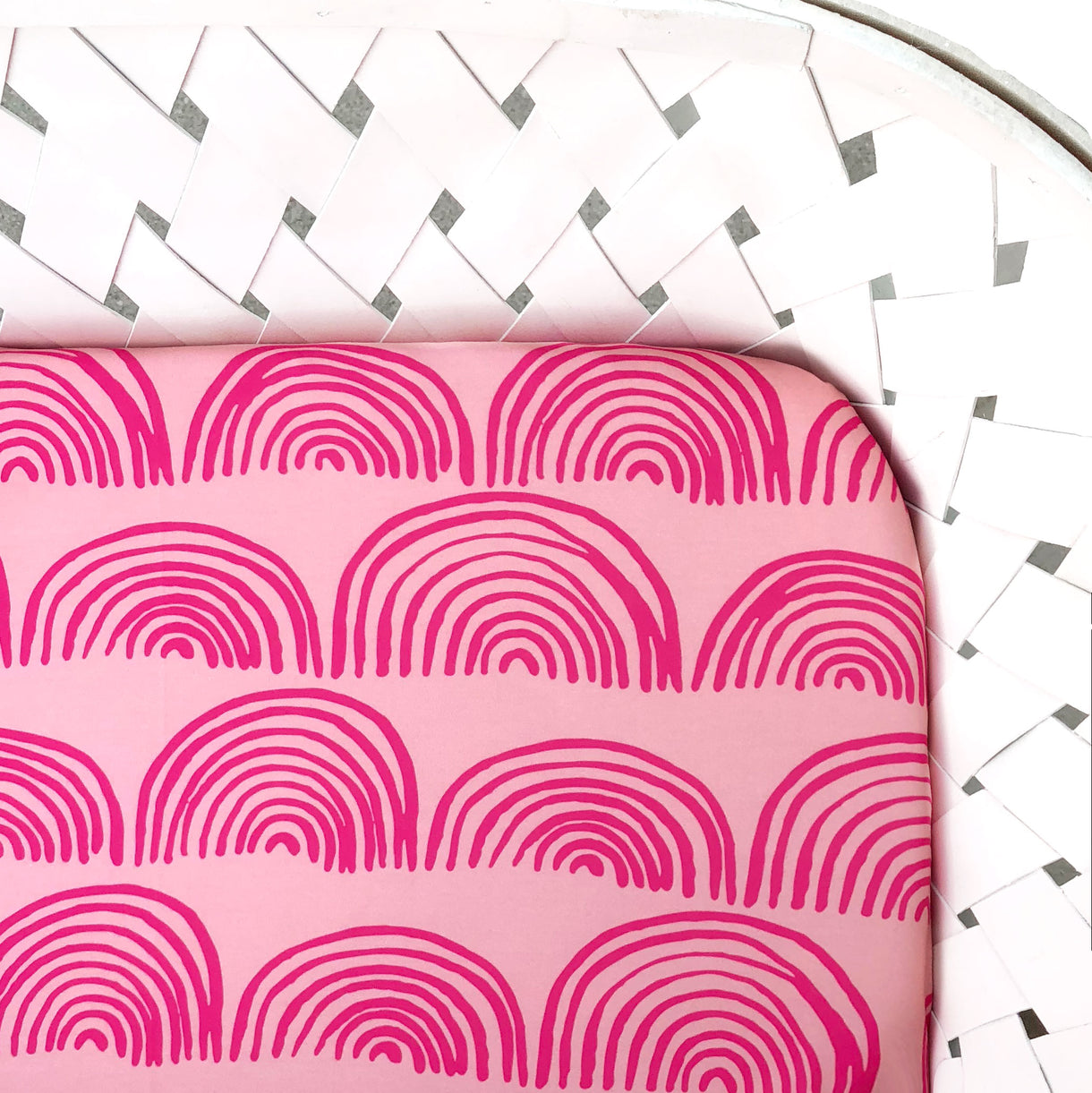 Crib Sheet Abstract Rainbows | Modern Baby Bedding | Woolf With Me®