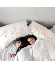 Woolf With Me Organic Personalized Pillowcase Large Center Cursive Toddler and Queen Size color_apricot