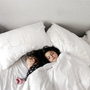 Woolf With Me Organic Personalized Pillowcase Large Center Cursive Toddler and Queen Size color_beige