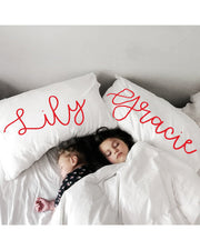 Woolf With Me Organic Personalized Pillowcase Large Center Cursive Toddler and Queen Size color_bright-red