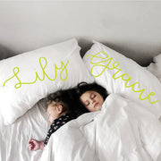 Woolf With Me Organic Personalized Pillowcase Large Center Cursive Toddler and Queen Size color_citron