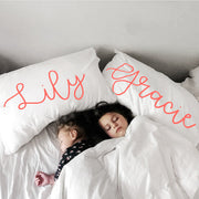 Woolf With Me Organic Personalized Pillowcase Large Center Cursive Toddler and Queen Size color_coral