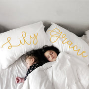 Woolf With Me Organic Personalized Pillowcase Large Center Cursive Toddler and Queen Size color_gold