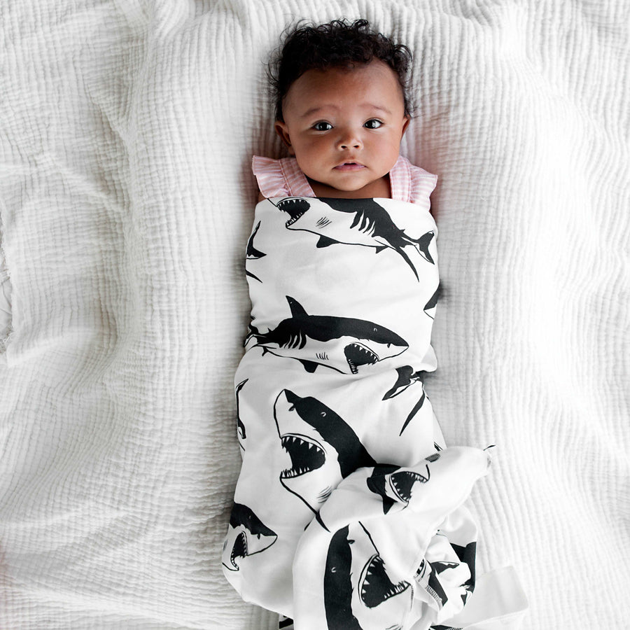 Woolf With Me Organic Swaddle Blanket Sharks