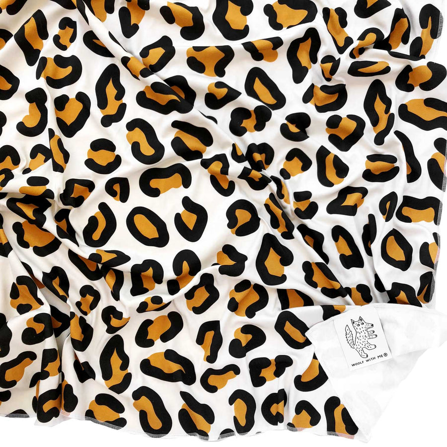 Woolf With Me Organic Swaddle Blanket Leopard Print color_cream
