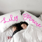 Woolf With Me Organic Personalized Pillowcase Large Center Cursive Toddler and Queen Size color_magenta