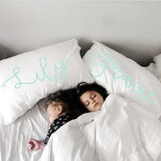 Woolf With Me Organic Personalized Pillowcase Large Center Cursive Toddler and Queen Size color_mint