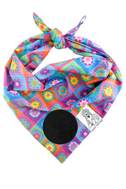 ★Dog Bandana Crochet Floral - Customize with Interchangeable Velcro Patches