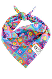 ★Dog Bandana Crochet Floral - Customize with Interchangeable Velcro Patches