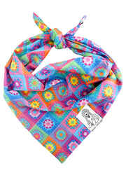 Dog Bandana Crochet Floral - Customize with Interchangeable Velcro Patches