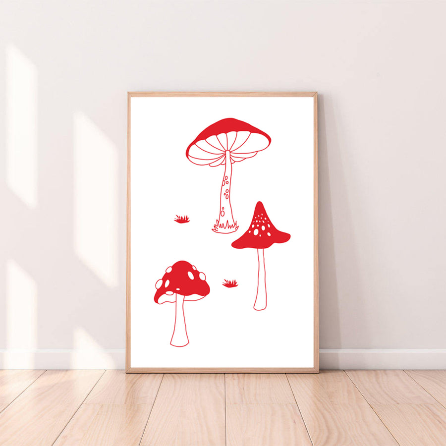 Wall Art Wild Mushrooms color_bright-red