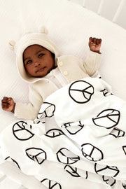 Woolf With Me Organic Swaddle Blanket Peace Sign color_black