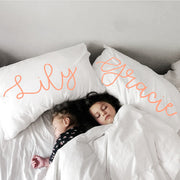 Woolf With Me Organic Personalized Pillowcase Large Center Cursive Toddler and Queen Size color_peach