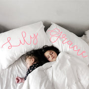 Woolf With Me Organic Personalized Pillowcase Large Center Cursive Toddler and Queen Size color_pink