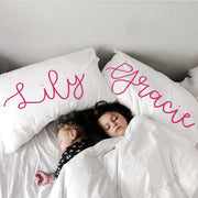 Woolf With Me Organic Personalized Pillowcase Large Center Cursive Toddler and Queen Size color_pink-yarrow