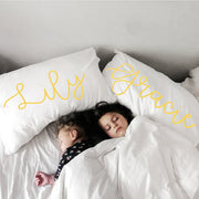 Woolf With Me Organic Personalized Pillowcase Large Center Cursive Toddler and Queen Size color_primrose-yellow