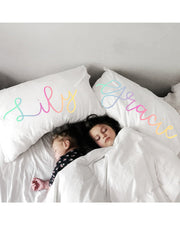 Woolf With Me Organic Personalized Pillowcase Large Center Cursive Toddler and Queen Size color_rainbow