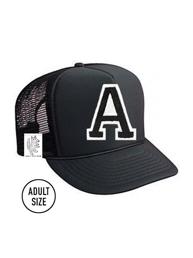 Custom Initial Letter Adult Trucker Hat color_black