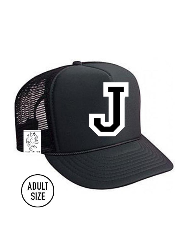 Custom Initial Letter (A-Z) Adult Trucker Hat (Black)