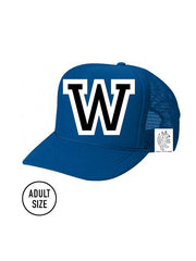 Custom Initial Letter (A-Z) Adult Trucker Hat (Blue)