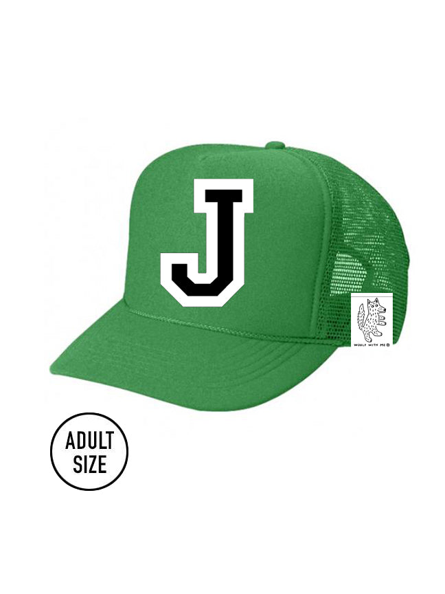 Custom Initial Letter (A-Z) Adult Trucker Hat (Green)