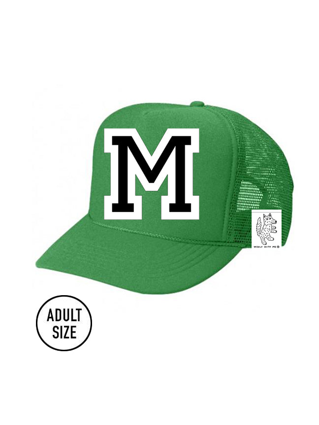 Custom Initial Letter (A-Z) Adult Trucker Hat (Green)