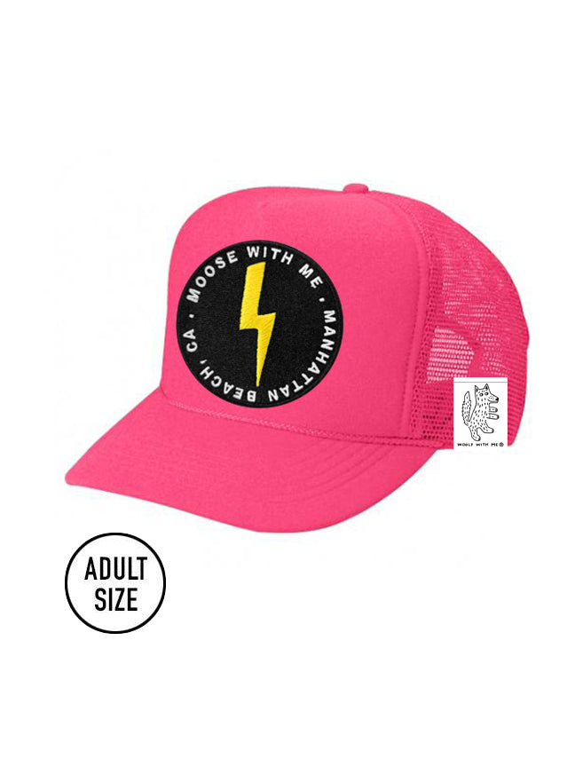 ADULT Trucker Hat with Interchangeable Velcro Patch (Neon Pink)