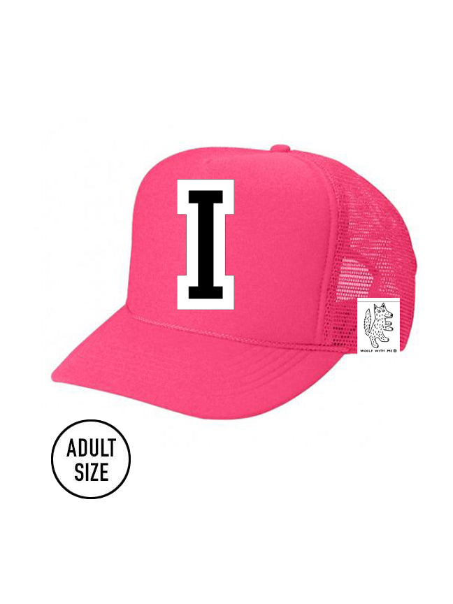 Custom Initial Letter (A-Z) Adult Trucker Hat (NEON PINK)