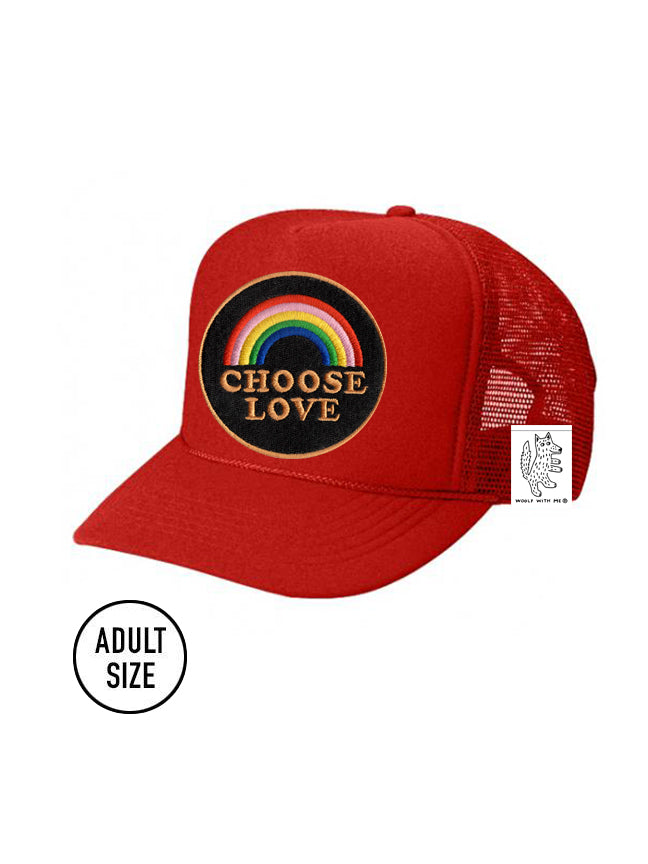 ADULT Trucker Hat with Interchangeable Velcro Patch (Red)