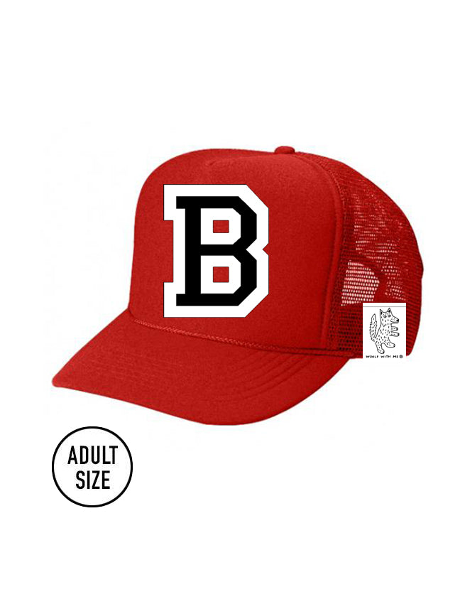 Custom Initial Letter (A-Z) Adult Trucker Hat (Red)
