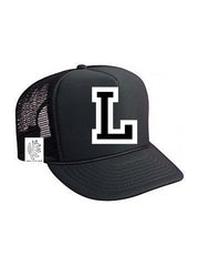 Custom Initial Letter (A-Z) Kids Trucker Hat (Black)