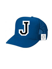 Custom Initial Letter (A-Z) Kids Trucker Hat (Blue)