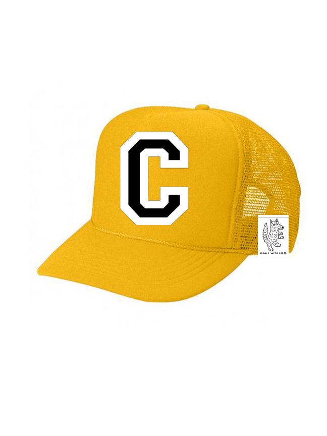 Custom Initial Letter (A-Z) Kids Trucker Hat (Gold)