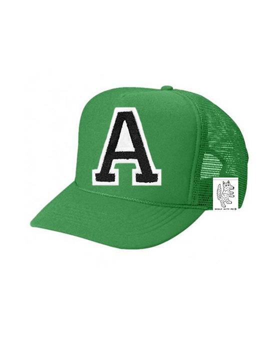 Custom Initial Letter Kids Trucker Hat 5Y-10Y color_kelly-green