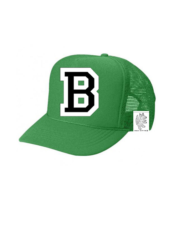 Custom Initial Letter (A-Z) Kids Trucker Hat (Green)