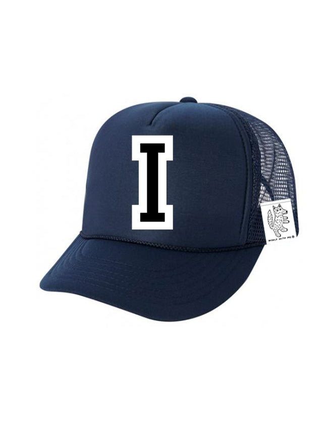 Custom Initial Letter (A-Z) Kids Trucker Hat (Navy)