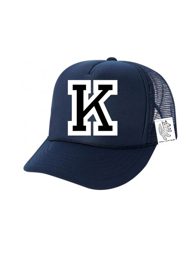 Custom Initial Letter (A-Z) Kids Trucker Hat (Navy)