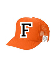 Custom Initial Letter (A-Z) Kids Trucker Hat (Orange)