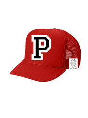 Custom Initial Letter (A-Z) Kids Trucker Hat (Red)